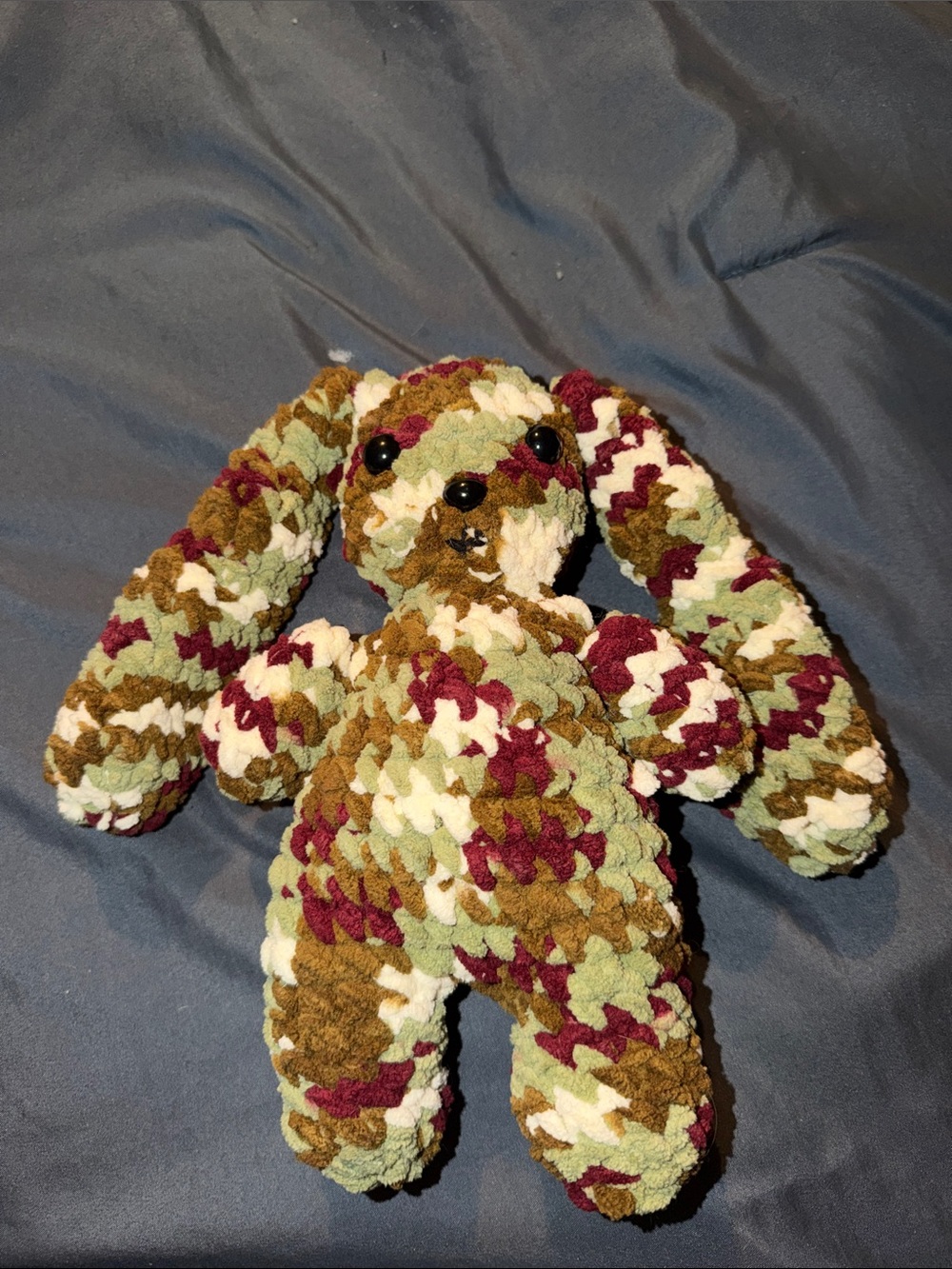 Hand Crafted Multicolor Plush Bunny - Green, Brown, Cream, Burgundy